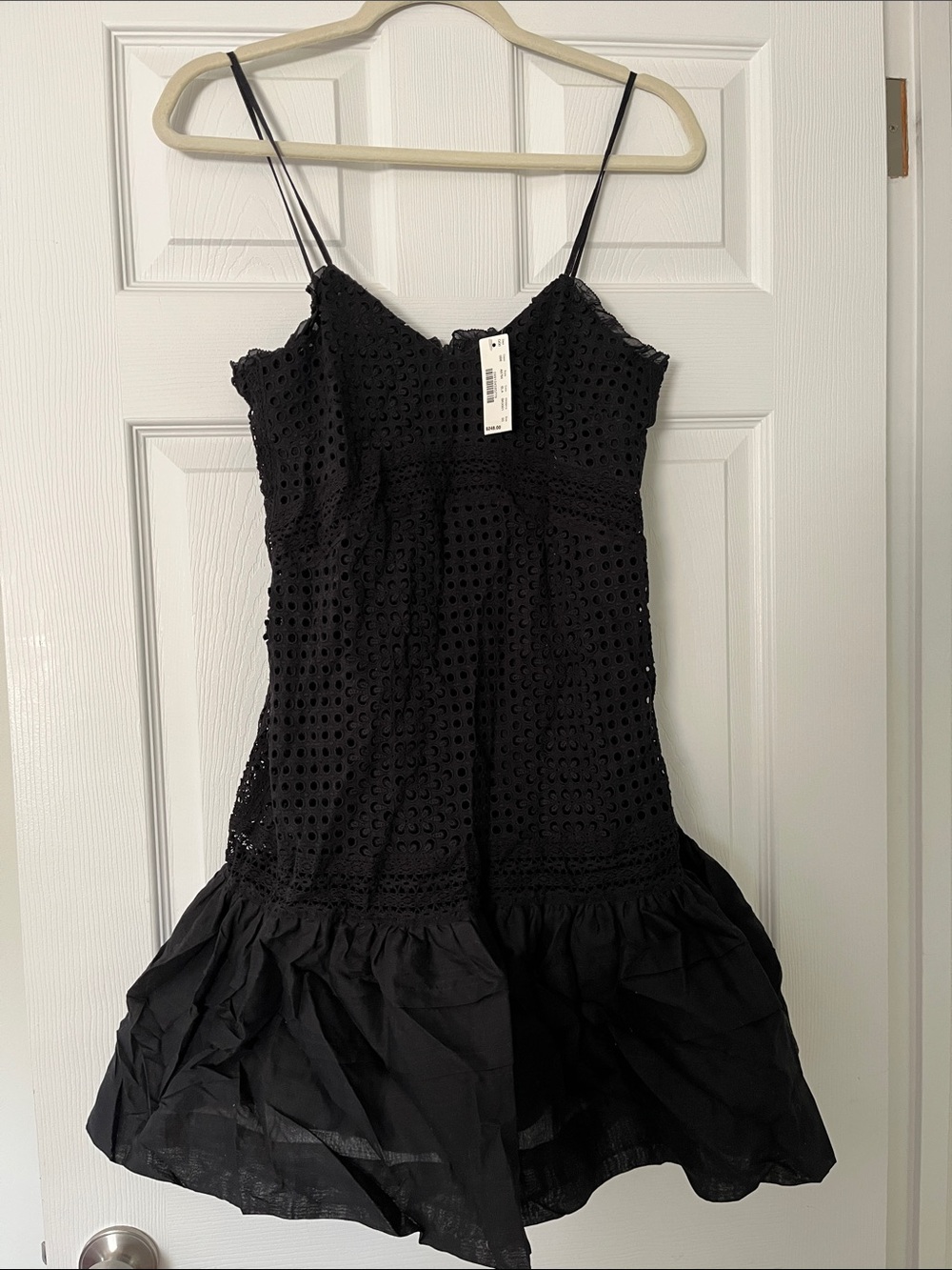 J. Crew Black Eyelet Spaghetti-Strap Mini Dress
